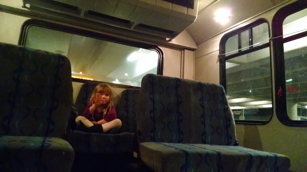 Riding the airport shuttle back to the parking lot.